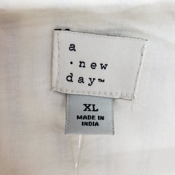 a new day Striped Button Front Sun Dress XL Linen Blend Mini Cream Black - Picture 10 of 11